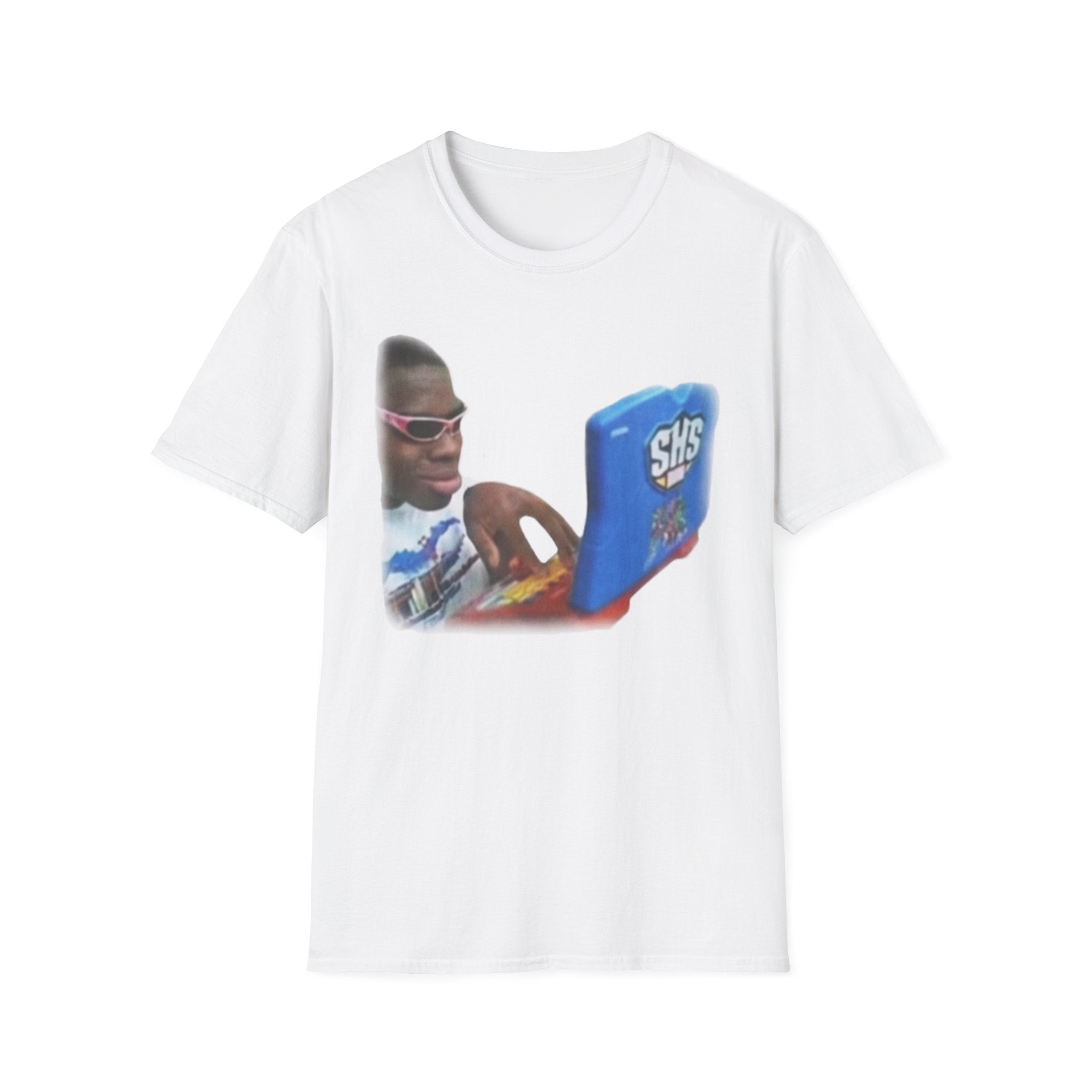 Meme T-Shirt — 'SHS' Laptop Guy Viral Graphic Tee