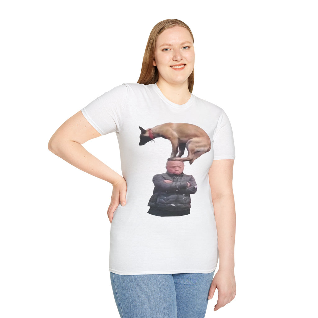 Funny Dog Balancing On Mans Head Meme Shirt